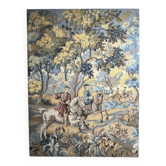 Tapisserie scène de chasse goût XVIIIème passementerie XXème