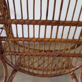 Vintage - lot de 2 fauteuils en bambou et rotin tressé avec coussins- couleur naturel - Années 80