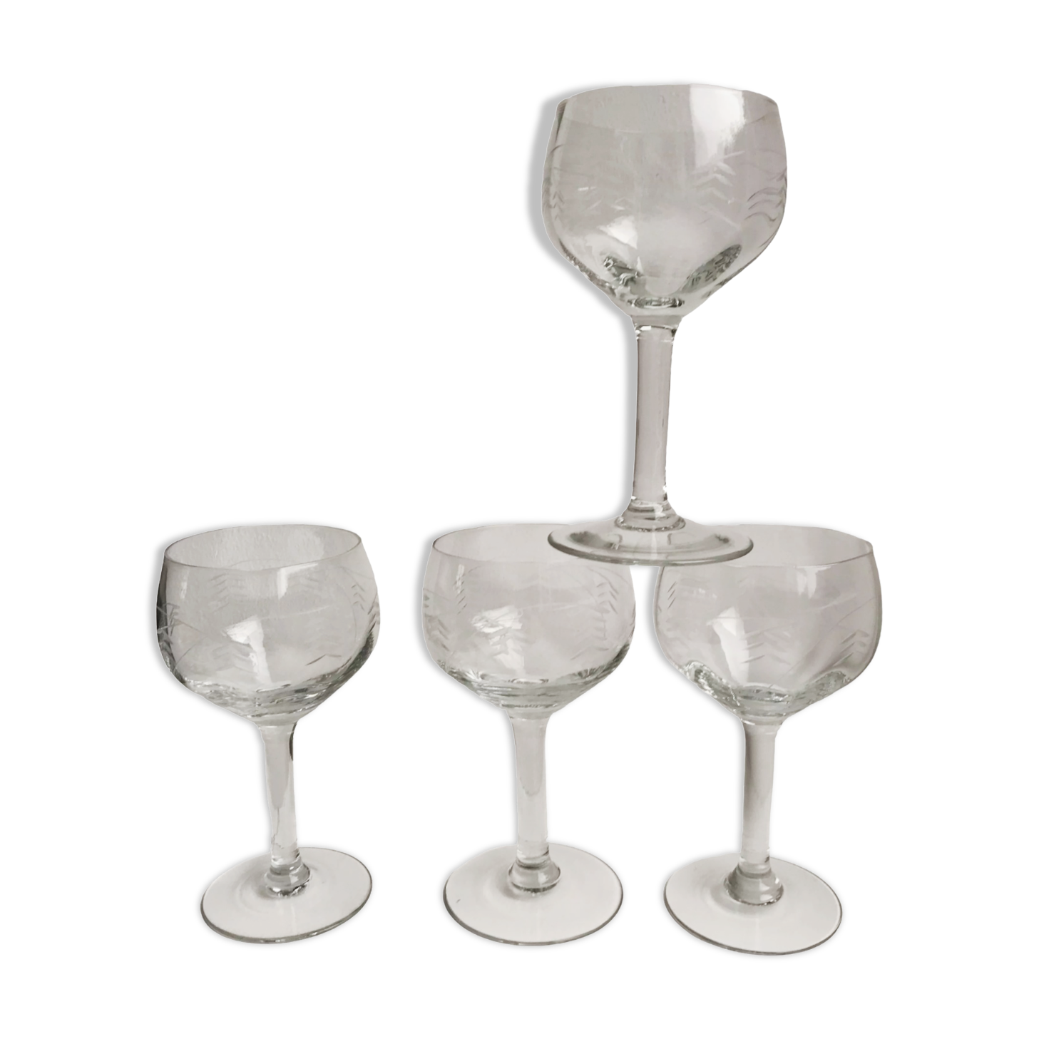 Set of 4 crystal wine glasses engraved 50-60s