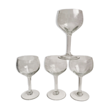 Set of 4 crystal wine glasses engraved 50-60s