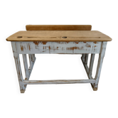 Bureau écolier double bois et gris patiné