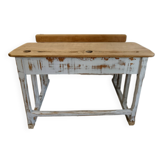 Bureau écolier double bois et gris patiné