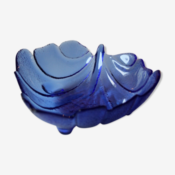 Glass bowl blue leaf