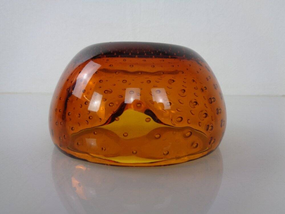 Amber Sommerso Murano Glass Ashtray, Italy, 1960s