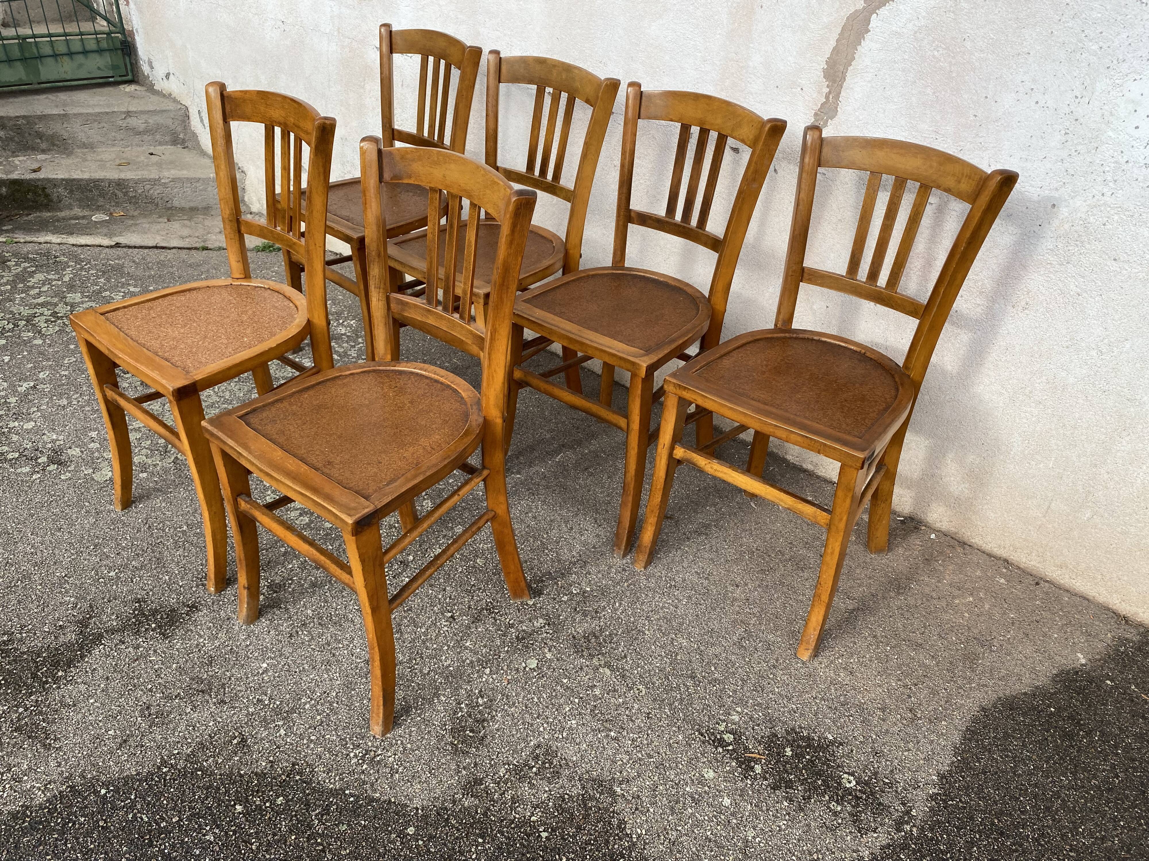 Set of 6 varnished bistro chairs