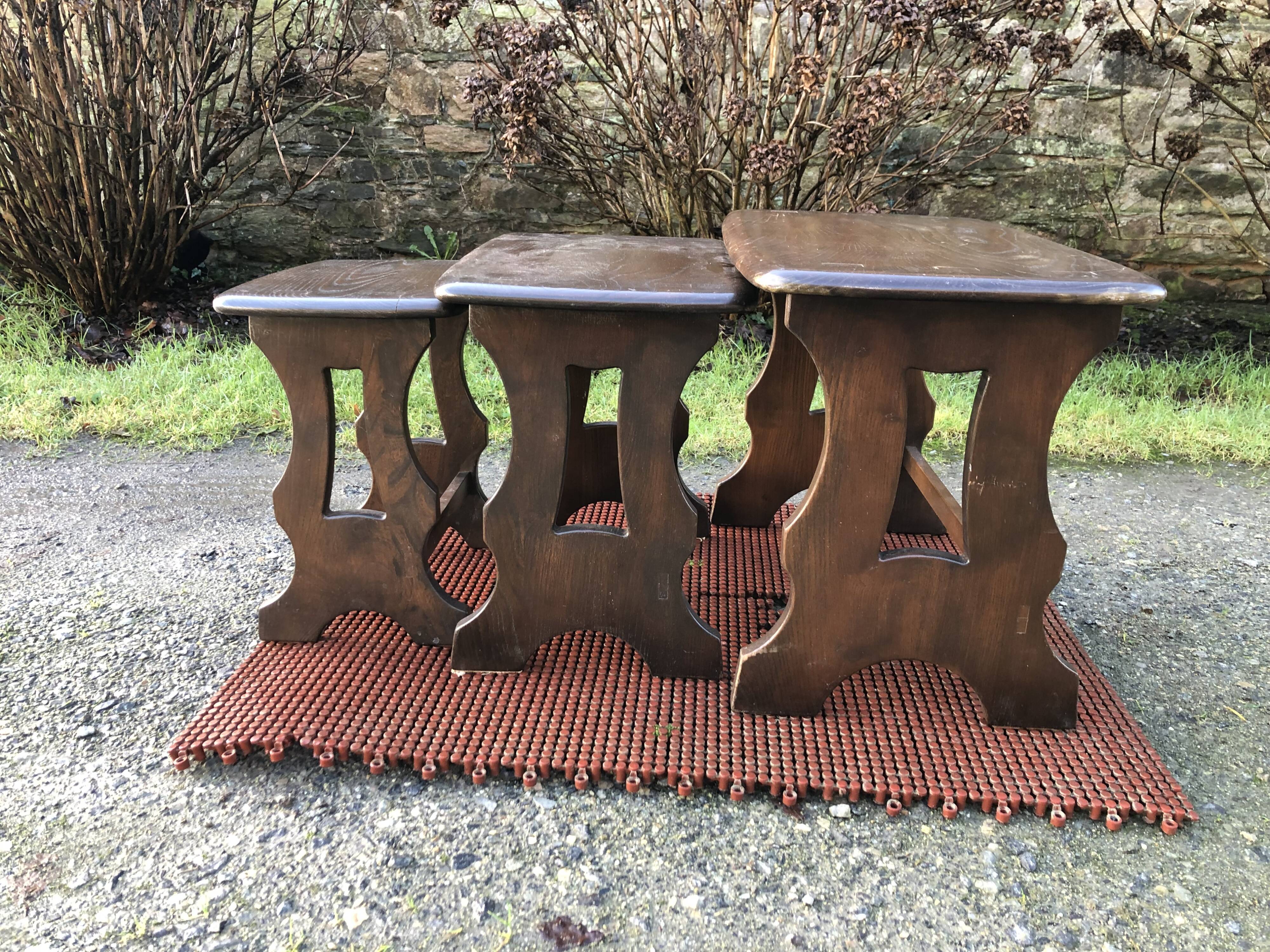 Vintage English nesting tables in elm.