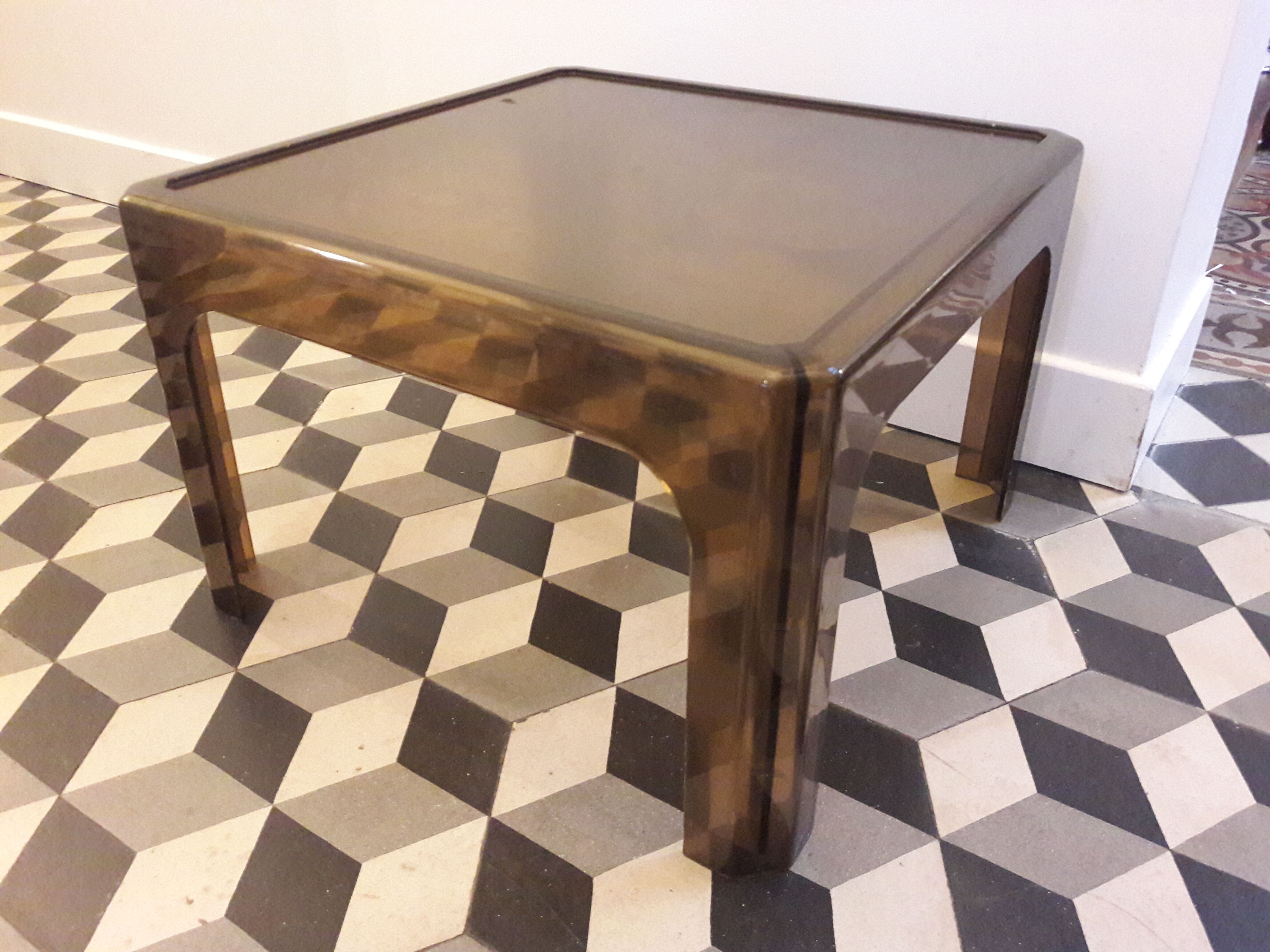 Square coffee table 60/70 plastic smoke, plexiglass smoke sofa end