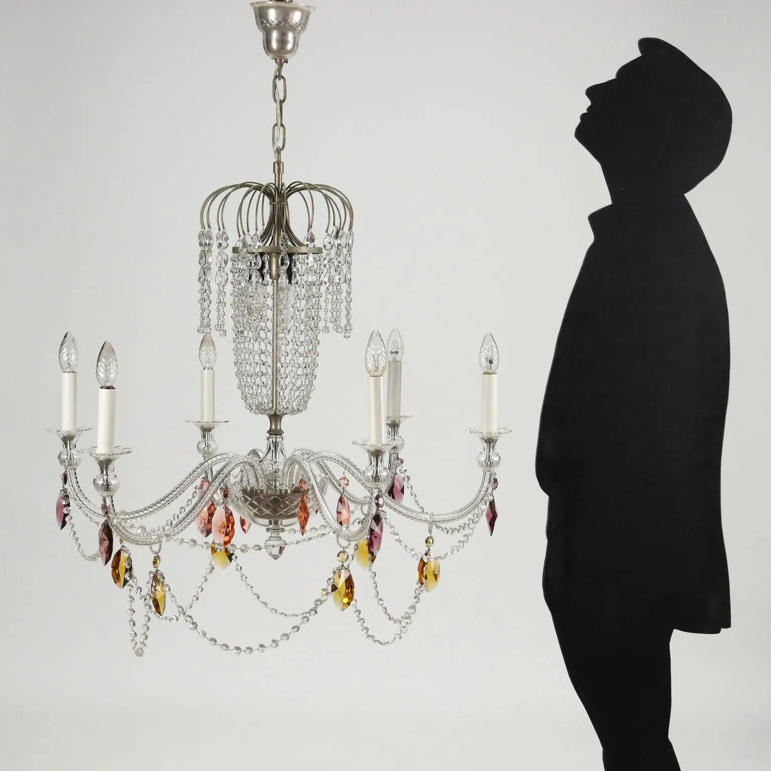Lustre ancien 6 lumières en verre Italie XX Century