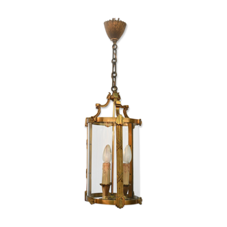 Three-light lantern in gilded bronze