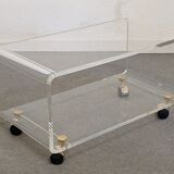 Plexiglas coffee table with wheels from the 70s/80s David Lange