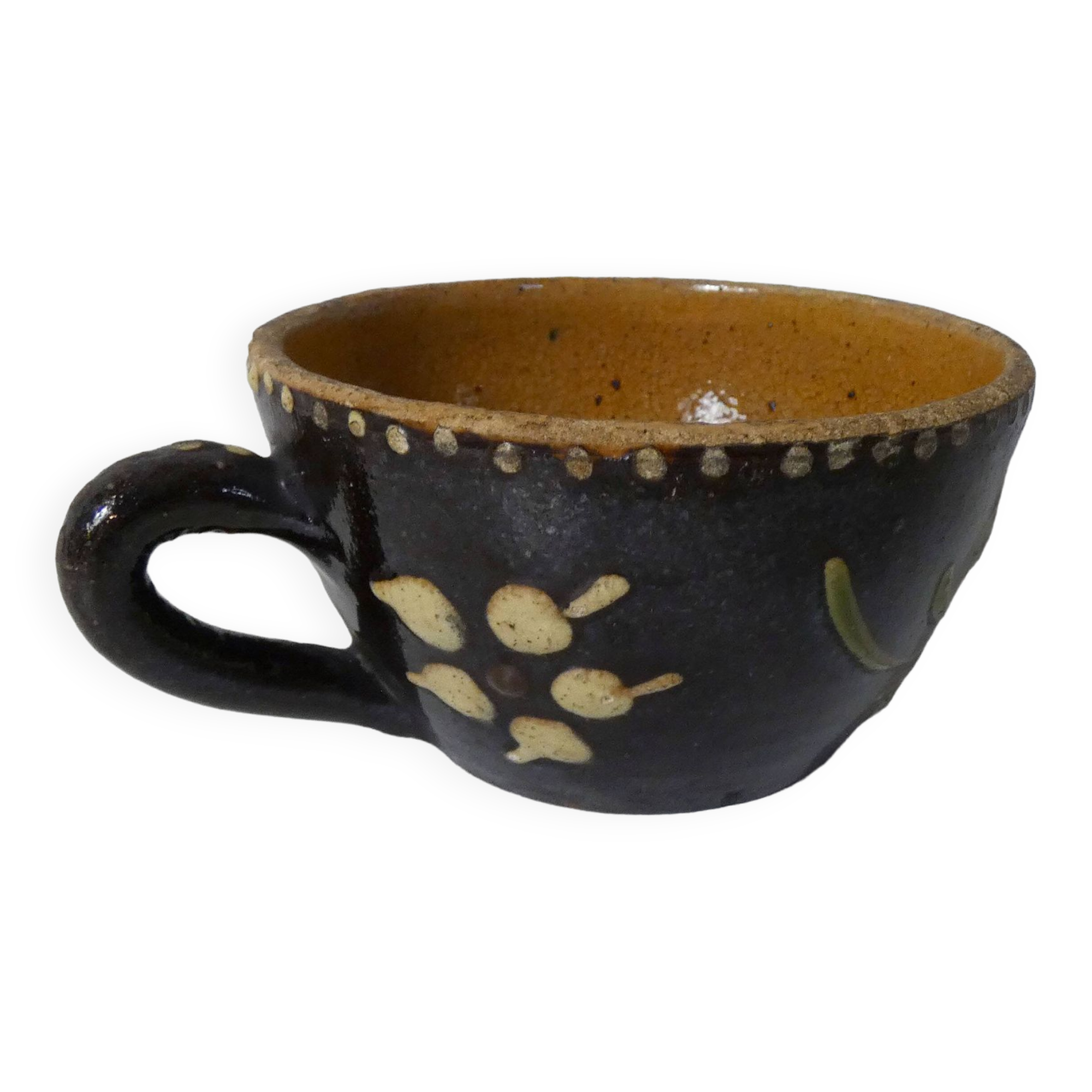 old Alsace lunch cup in glazed terracotta