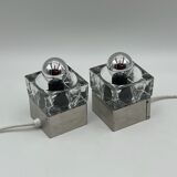 Cubic metal and glass bedside lamps, 70s