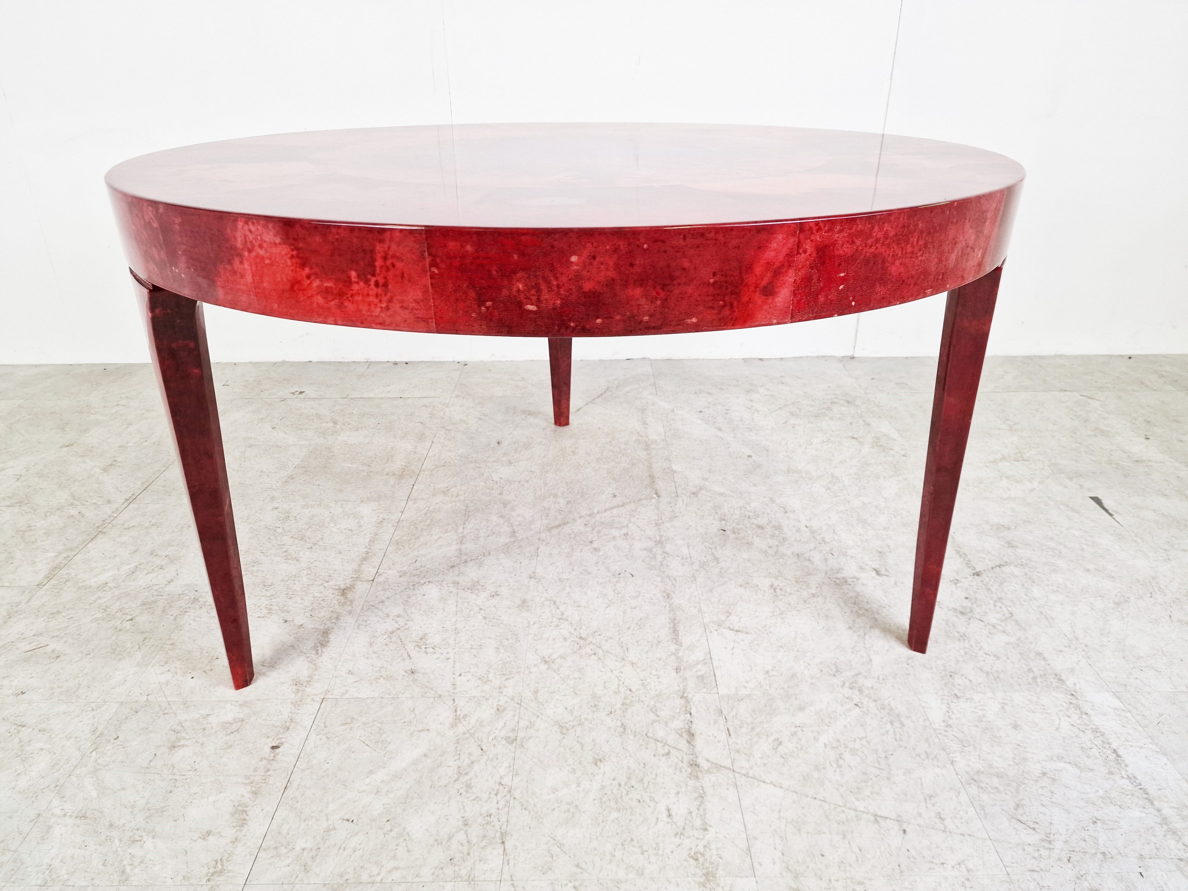 Italian red lacquered Goatskin / Parchment dining table by Aldo Tura, 1960s