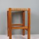 Vintage wooden stool with woven seat – 1960s/70s