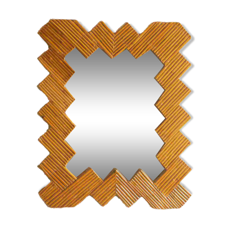 Miroir mural en rotin à motif à chevrons