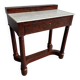 Console avec plateau en marbre blanc antique, piètement et tiroir en bois brun rougeâtre