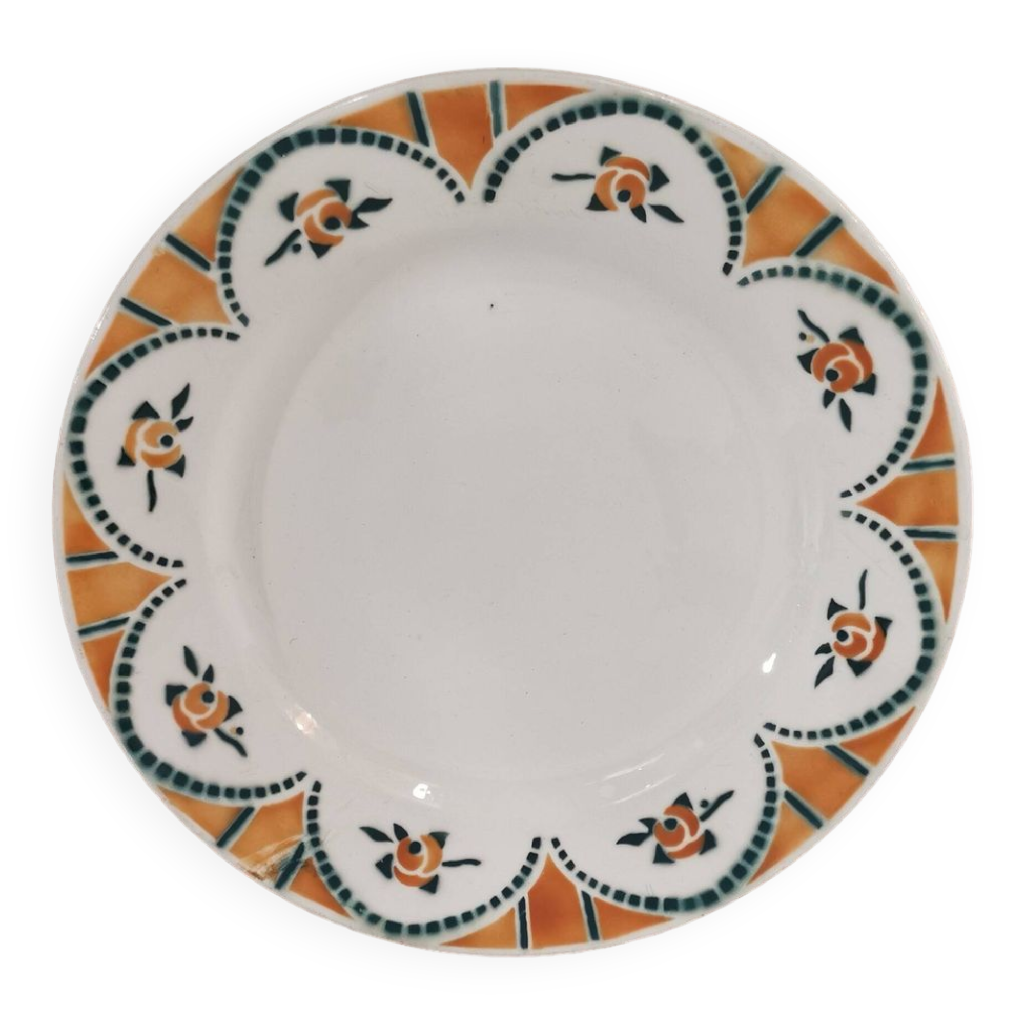 Old round dish on shower stand in art deco earthenware from the 1930s