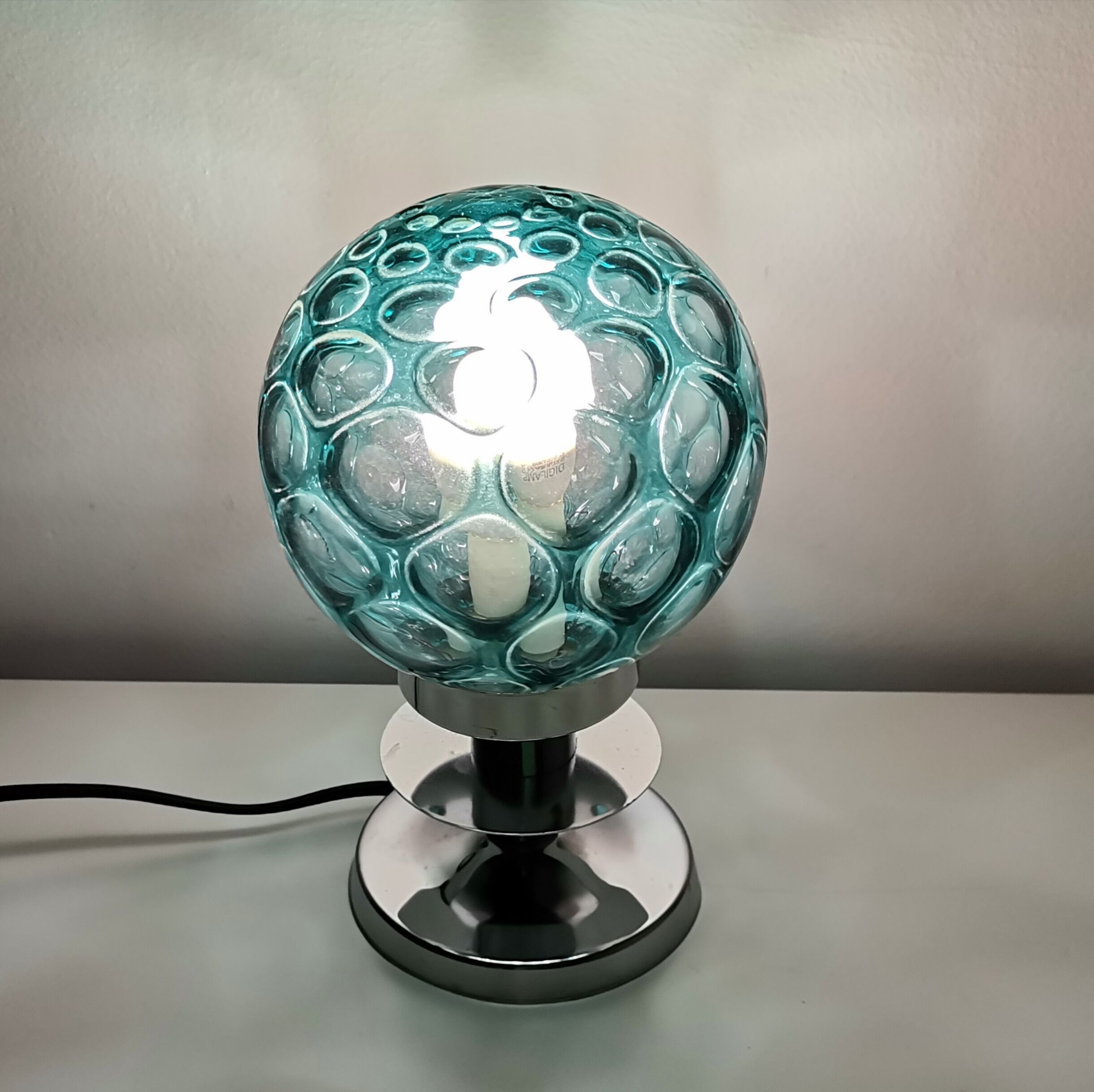 Mid century modernist green blue bubble glass lamp