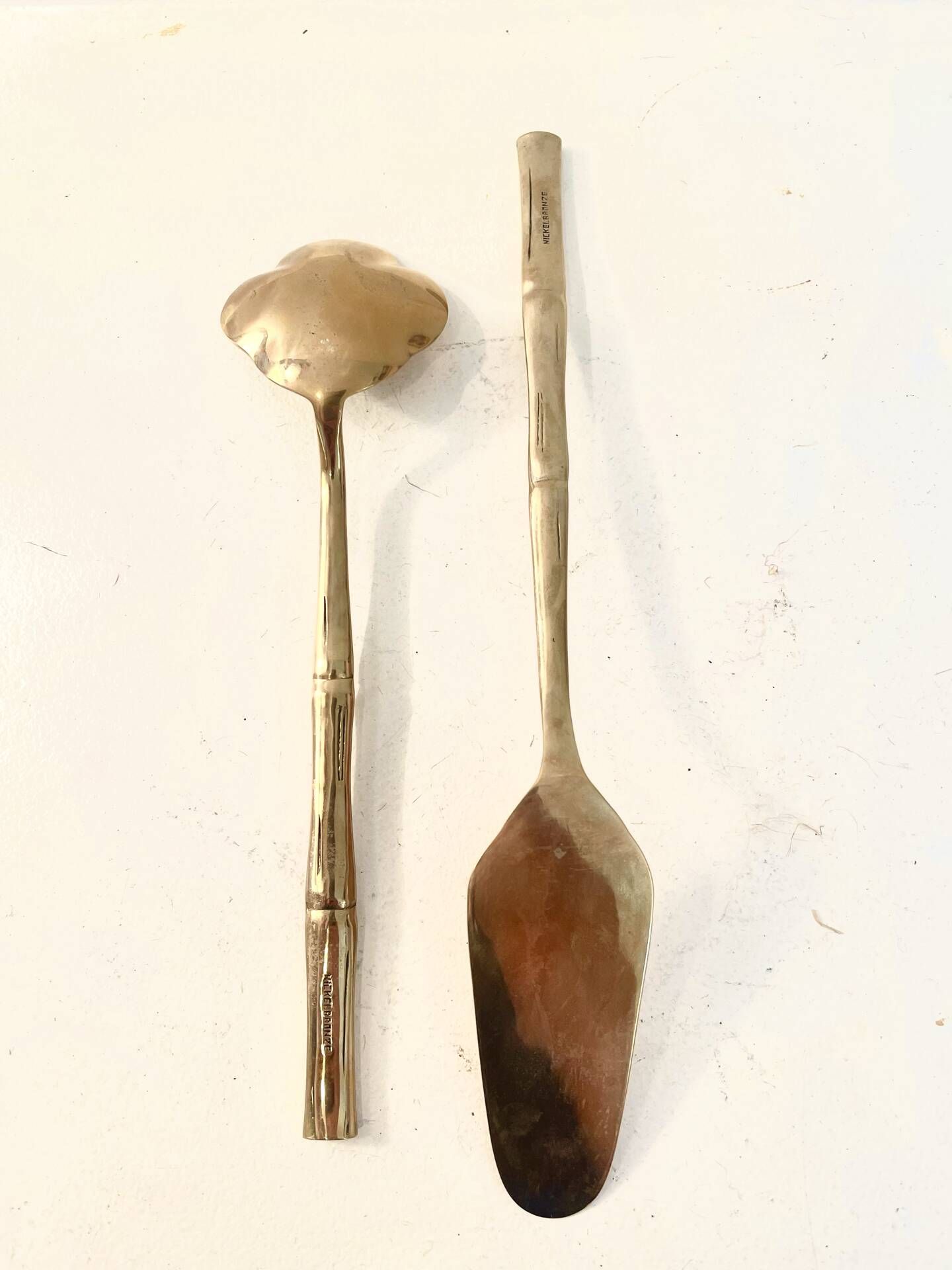 Vintage dessert cutlery duo, golden bamboo, Hollywood Regency - here