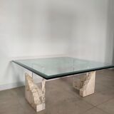 Travertine and glass coffee table