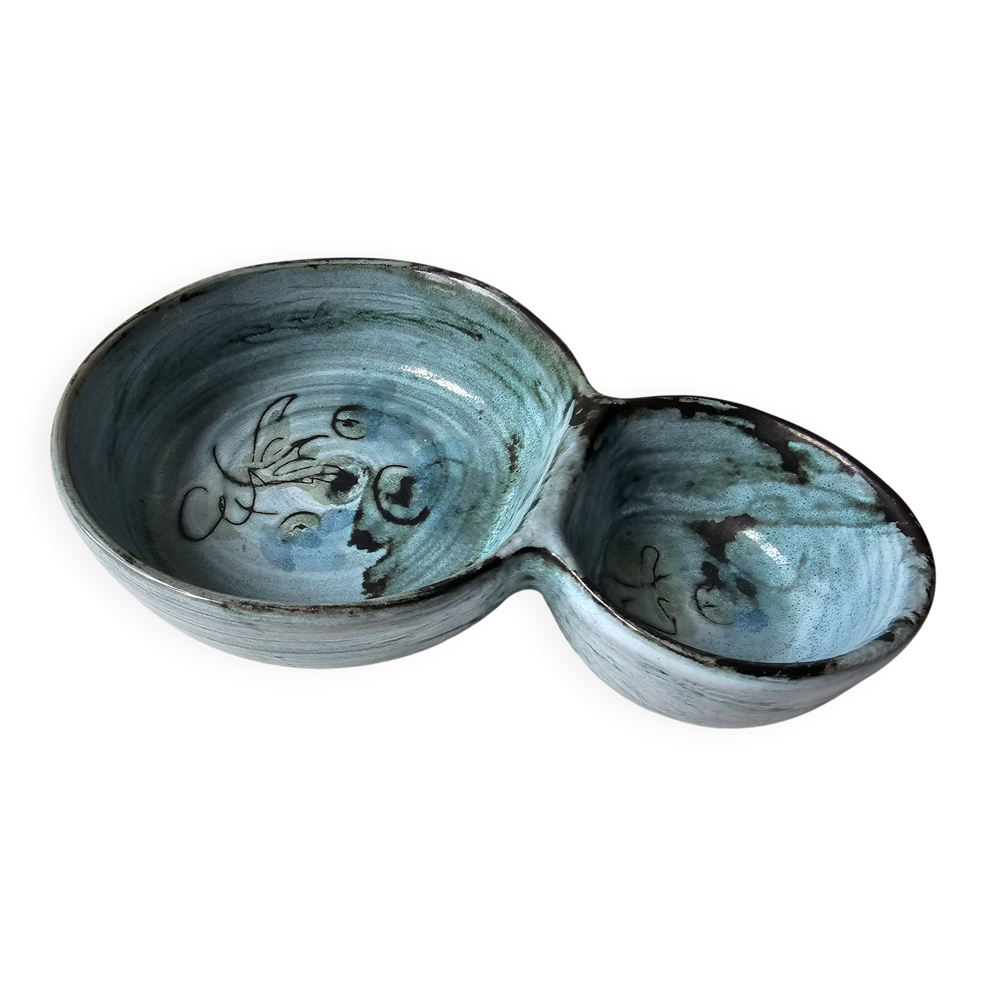 Apertif bowl, olive pot in ceramic signed Camos Vallauris.