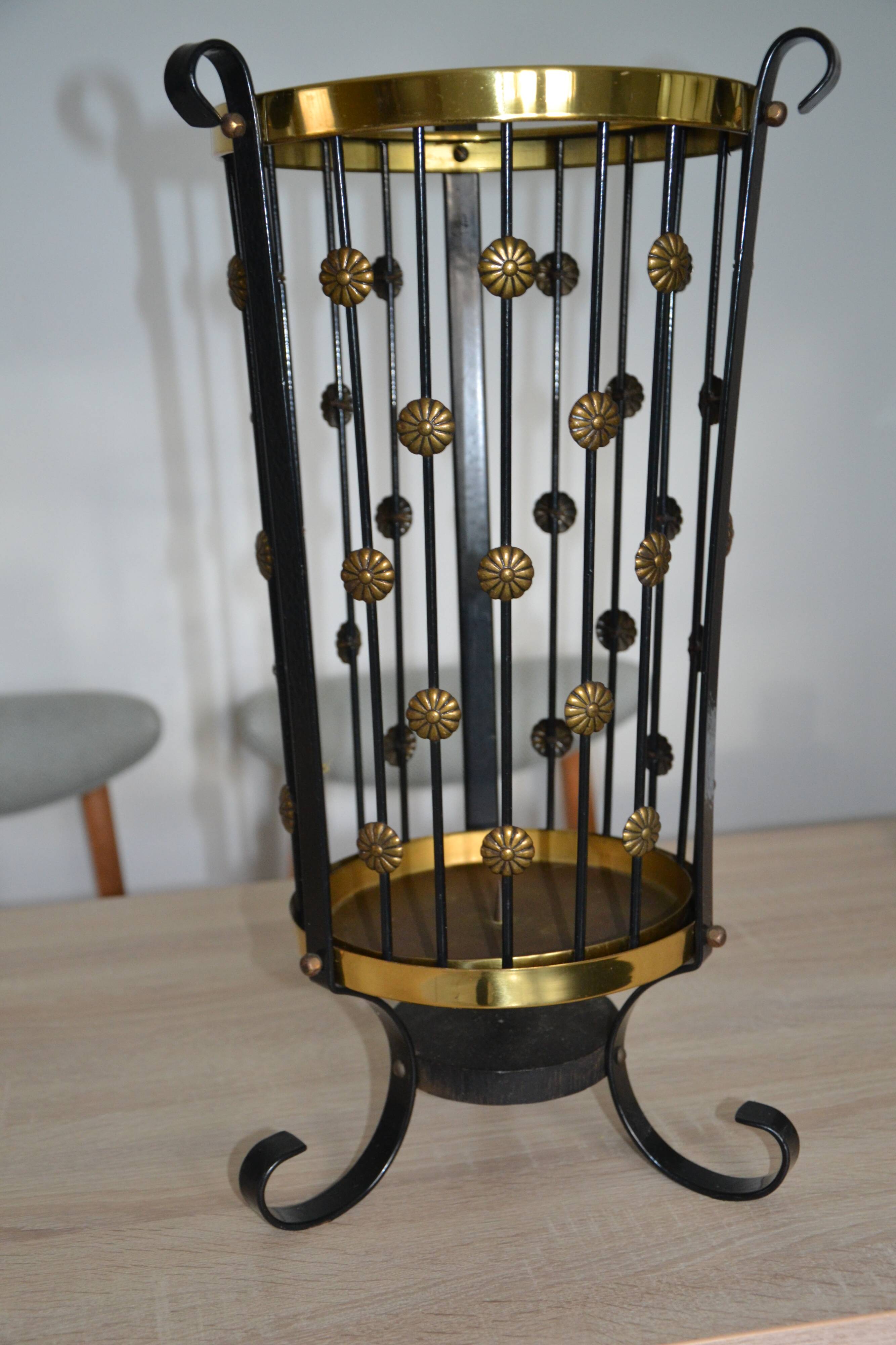 Metal, copper and brass Art Deco umbrella/plant stand.