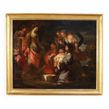 Antique Italian painting Moses saved from the waters from the 17th century