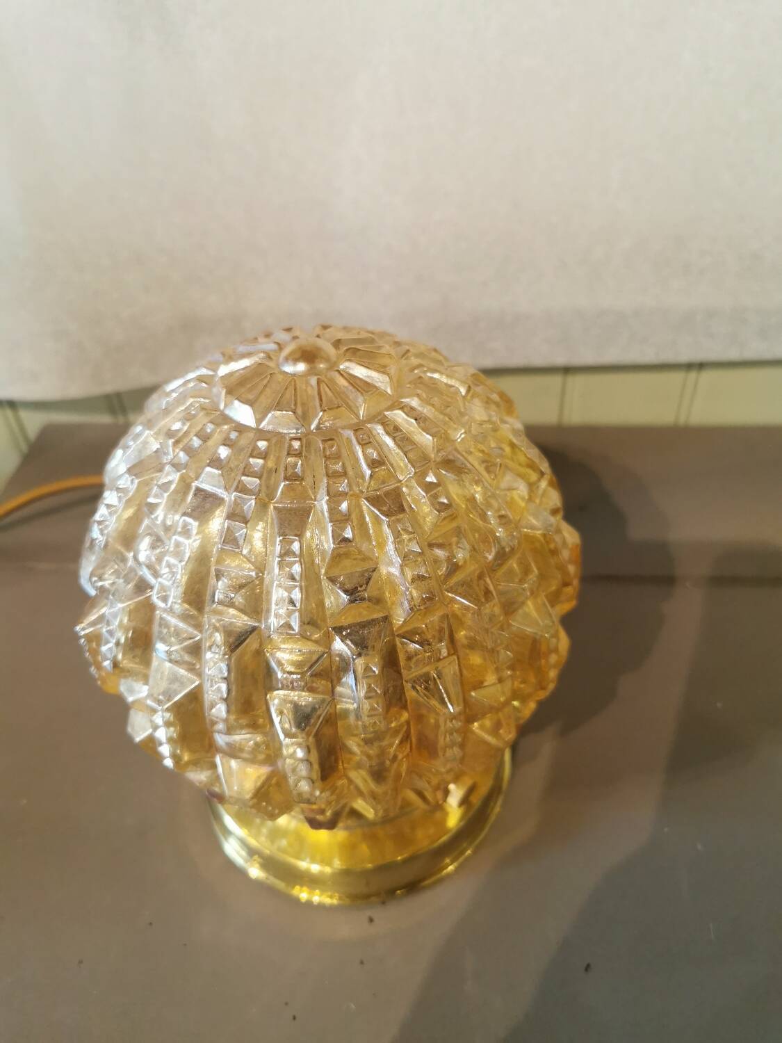 Art Deco glass and brass ball lamp