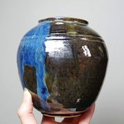 Small vintage/antique vase, very fine stoneware, flamed glaze, signature art ceramic