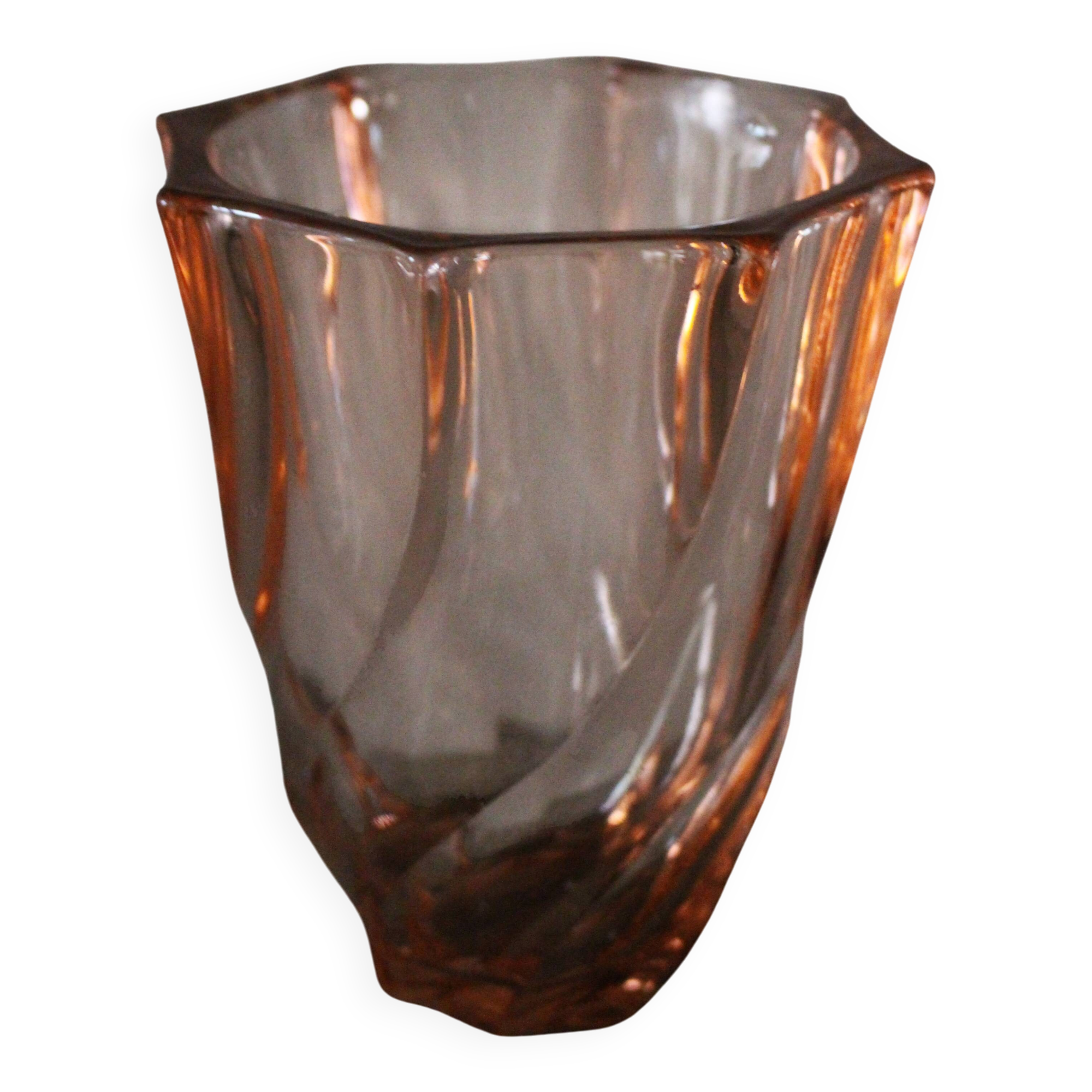 Rosaline vase, pink octagonal vintage glass