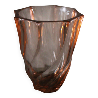 Rosaline vase, pink octagonal vintage glass