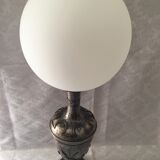 Atypical metal lamp medieval globe opaline style