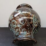 Old Vintage Glossy Varnished Brown & Blue Ceramic Vase