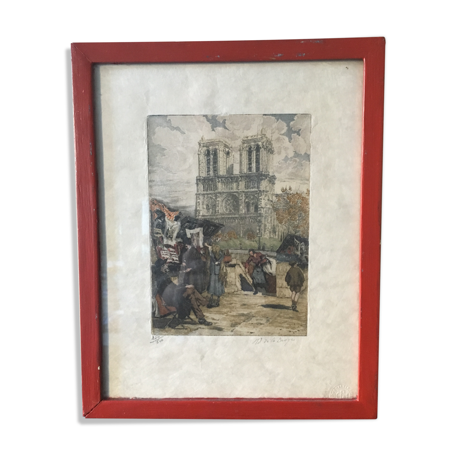 Ancient lithograph Notre-Dame de Paris signed Richard de la Broye