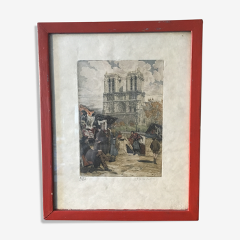 Ancient lithograph Notre-Dame de Paris signed Richard de la Broye