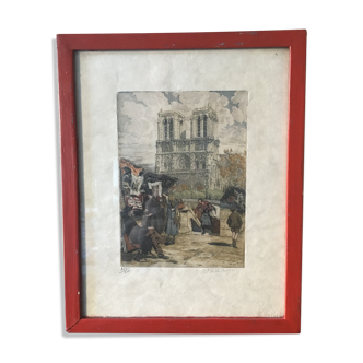 Ancient lithograph Notre-Dame de Paris signed Richard de la Broye