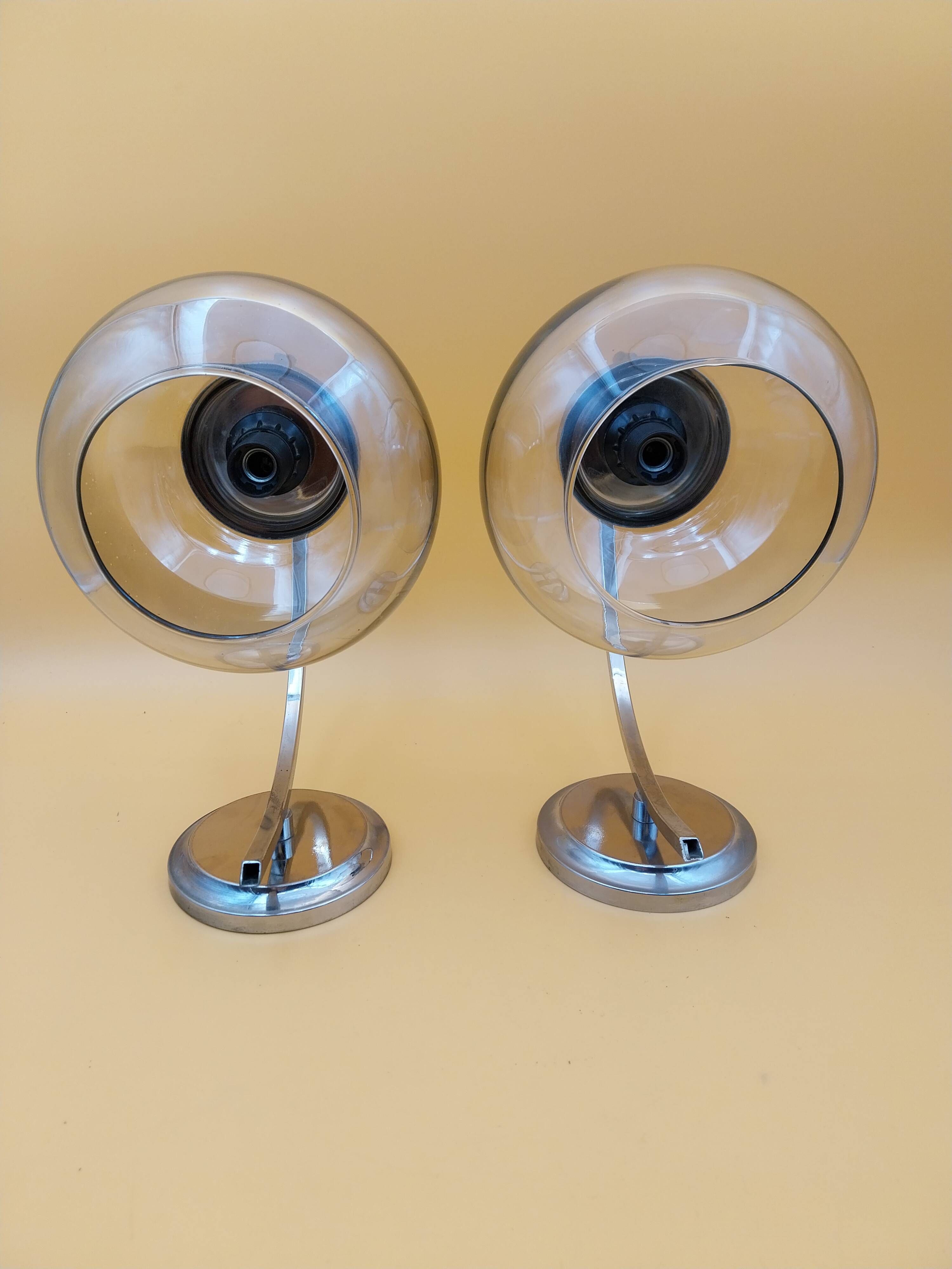 Paire d' appliques métal chromé globe verre