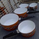 5 orange flower pans enamelled Aubecq