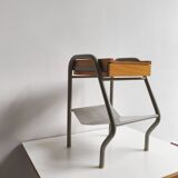 1950s wooden and metal boarding school bedside table