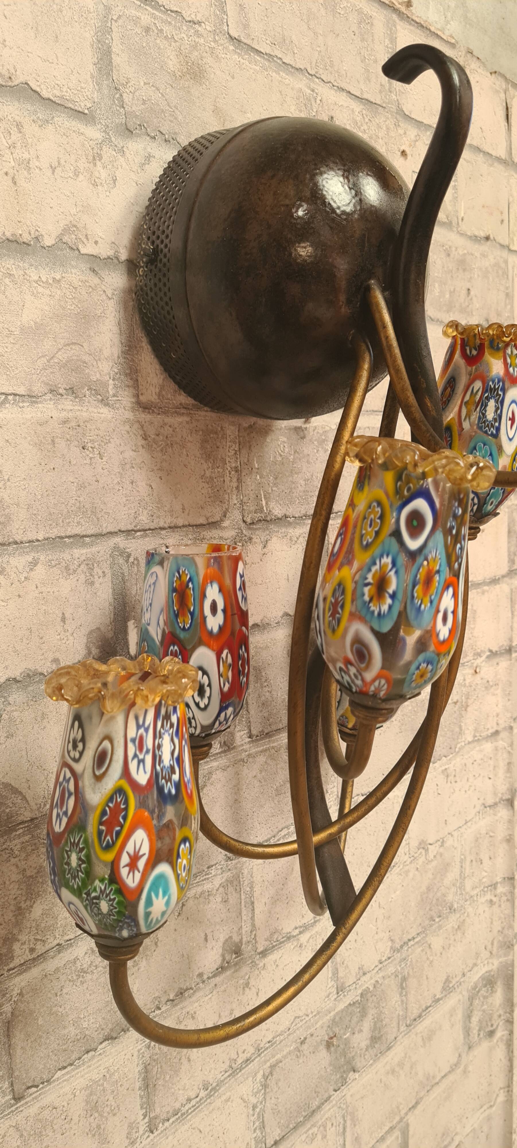 2 murano millefiori glass wall lights 40x25 1970 to 80s