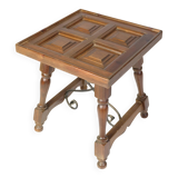 Side Table Made In Dark Wood With Turned Legs & Metal Struts From 1930s