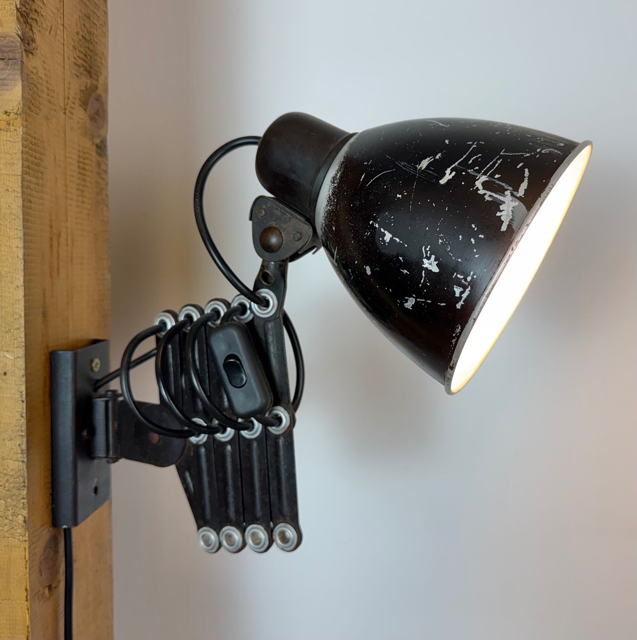 Industrial Black Scissor Wall Lamp, 1950s