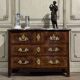 Louis XV chest of drawers in veneer and gilded bronze, Rance marble, 18th century