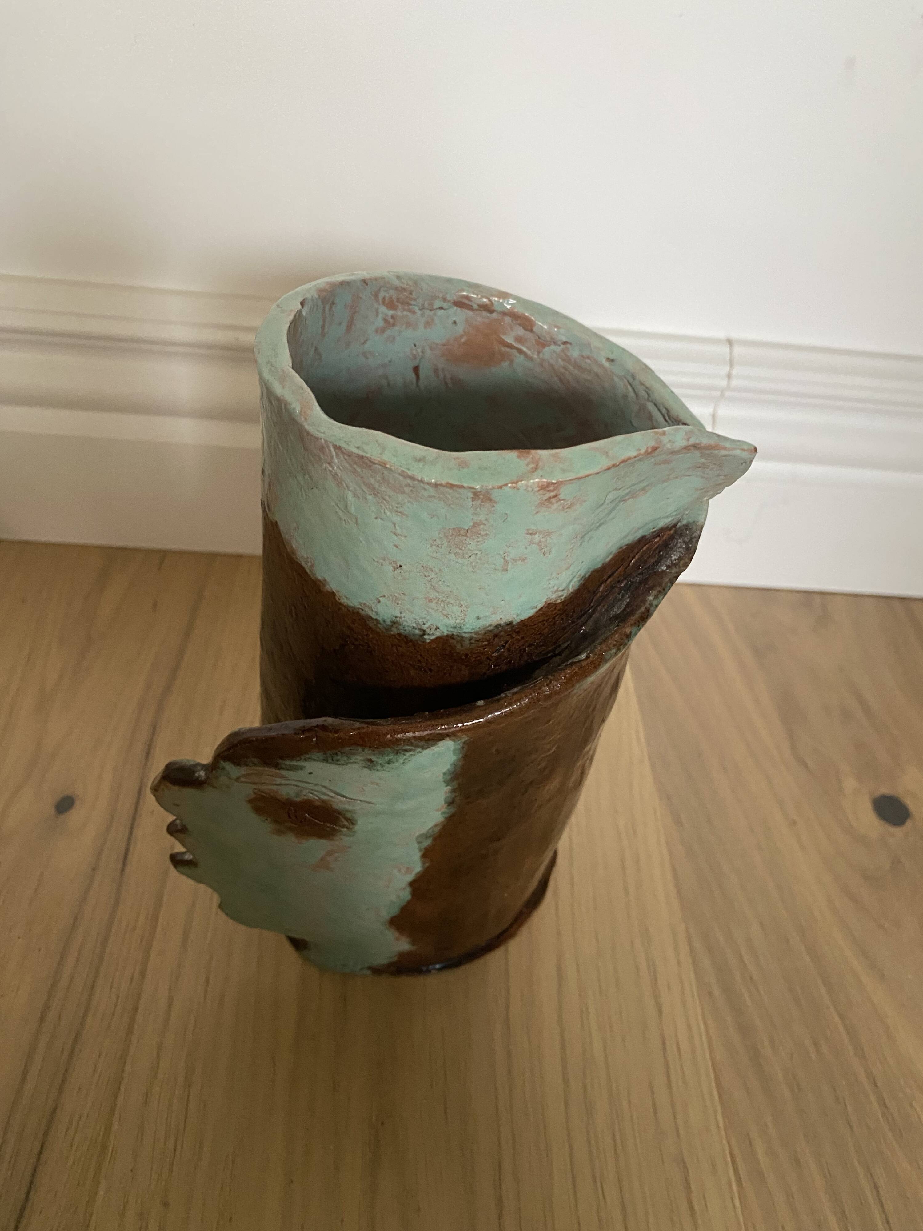 Artist's vase in glazed ceramic – abstract sculptural face