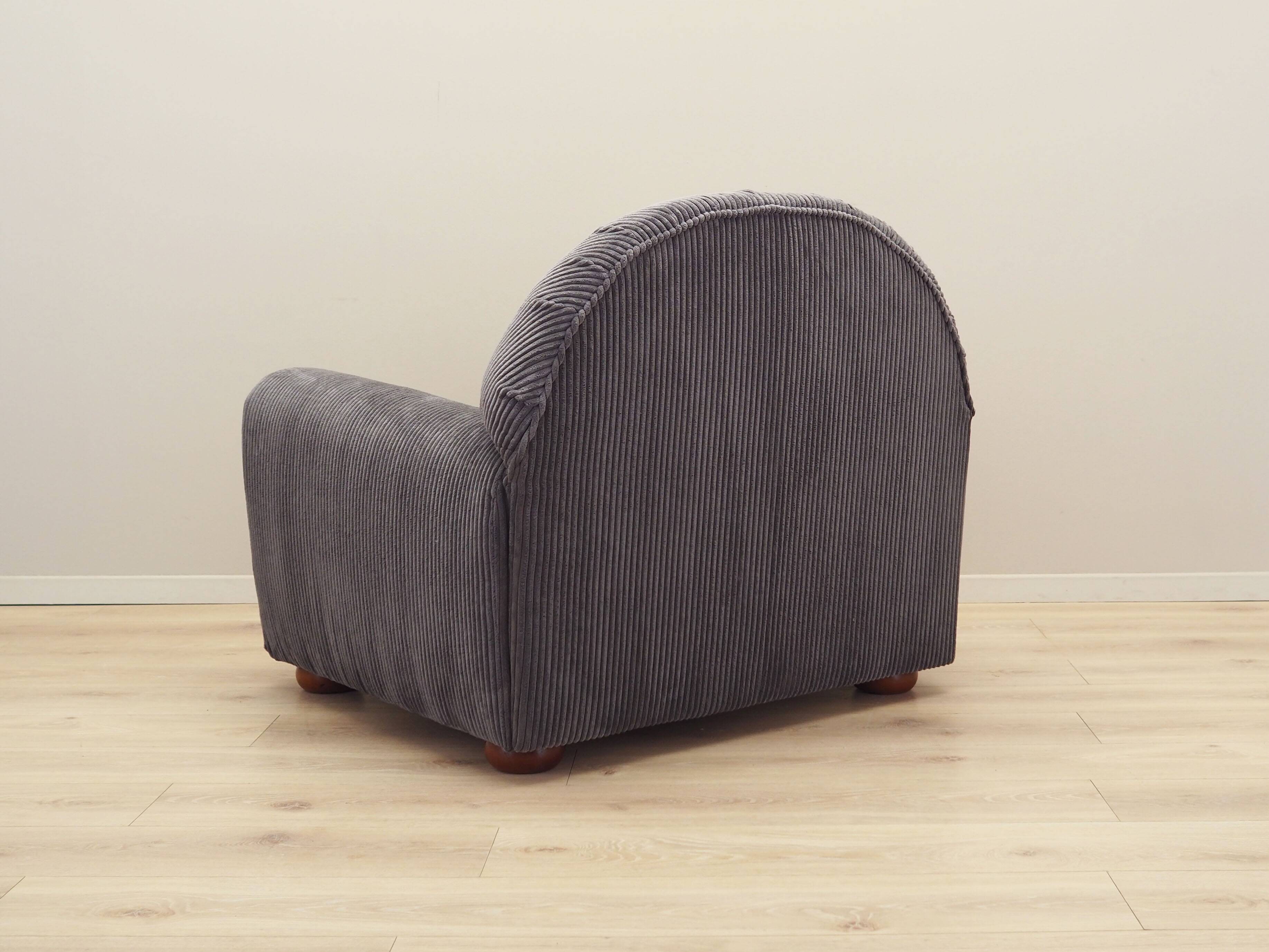 Grey velour armchair, Italian design, 1980s, production: Italy