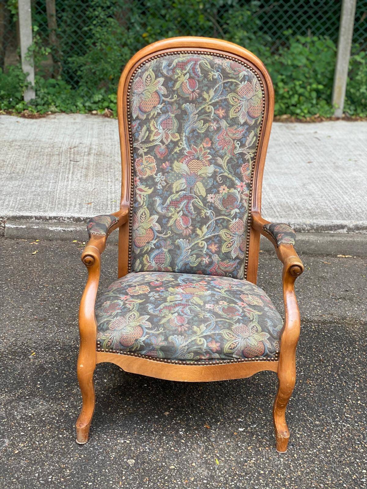 Voltaire armchair Louis Philippe in solid wood and fabric