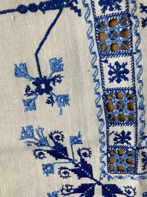 Vintage embroidered tea tablecloth