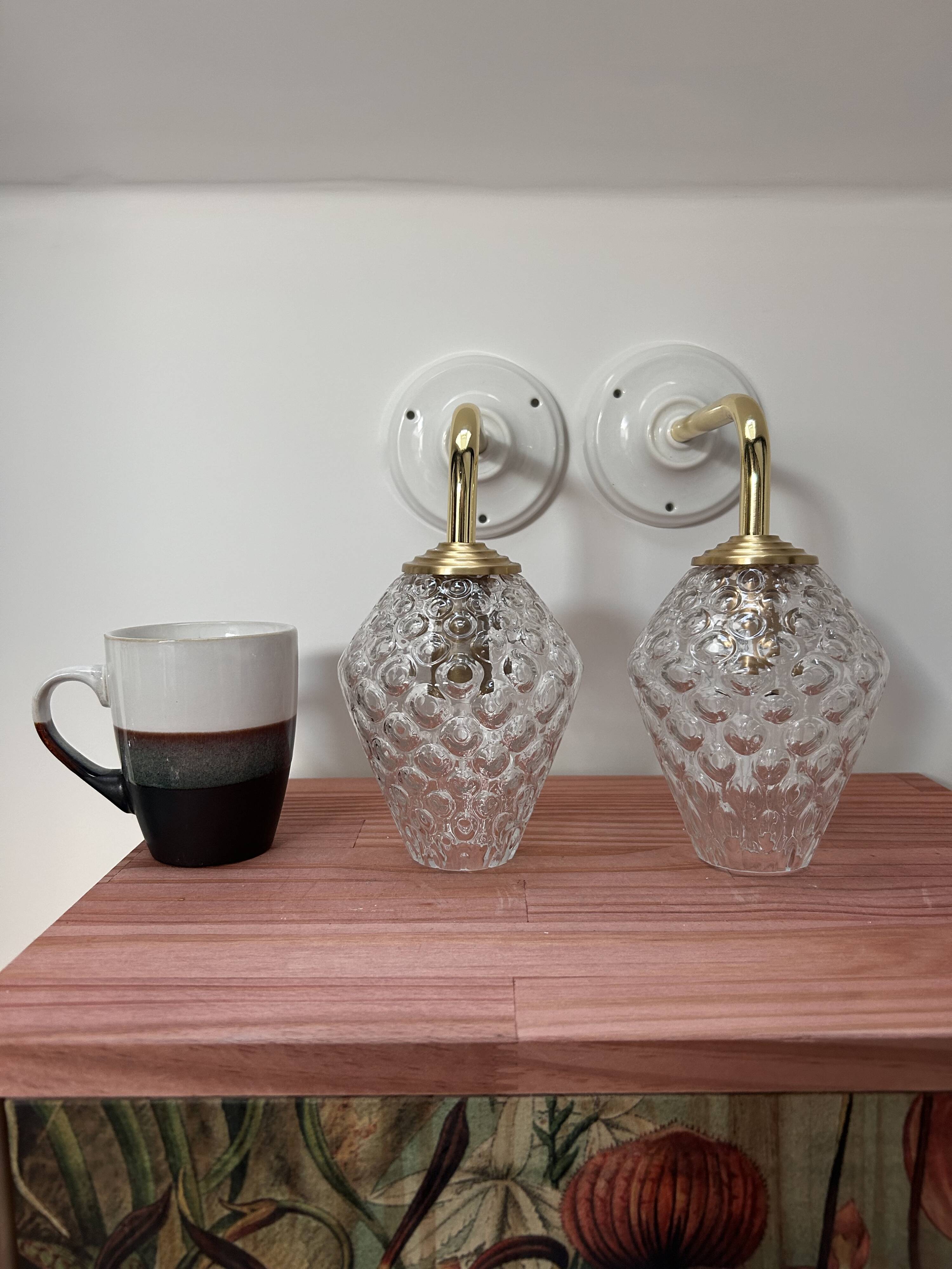 Pair of vintage bubble glass wall lights