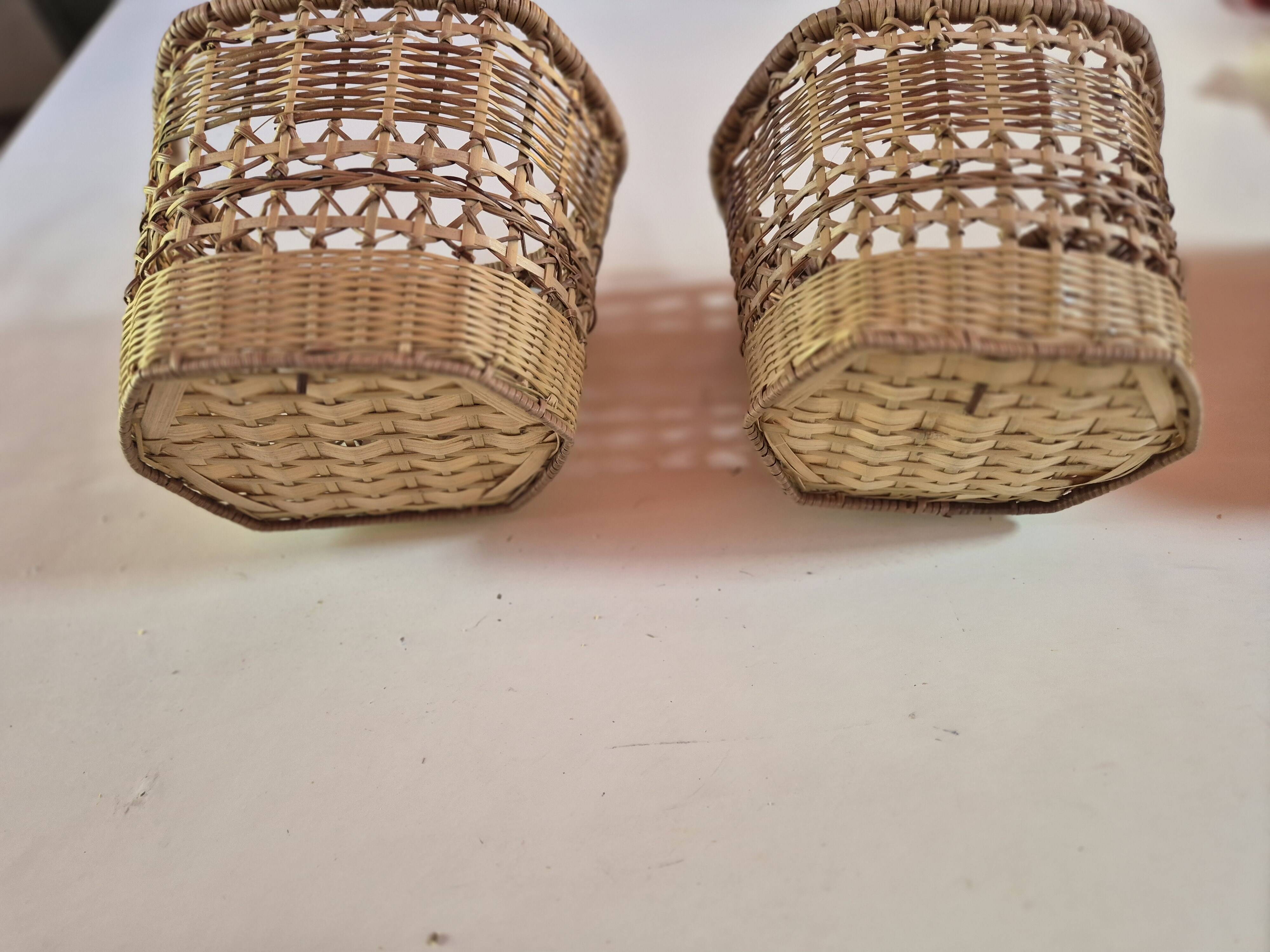 set of 2 vintage hanging rattan baskets