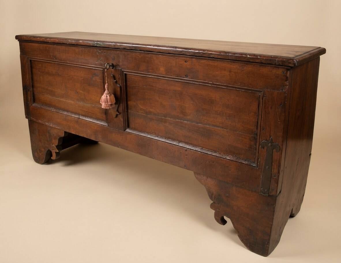 Old solid larch chest with front opening